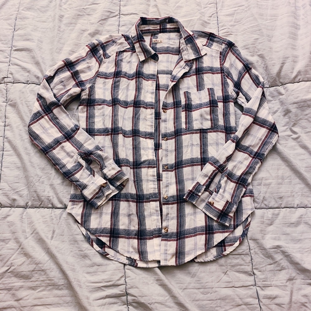 Hollister White Plaid Flannel